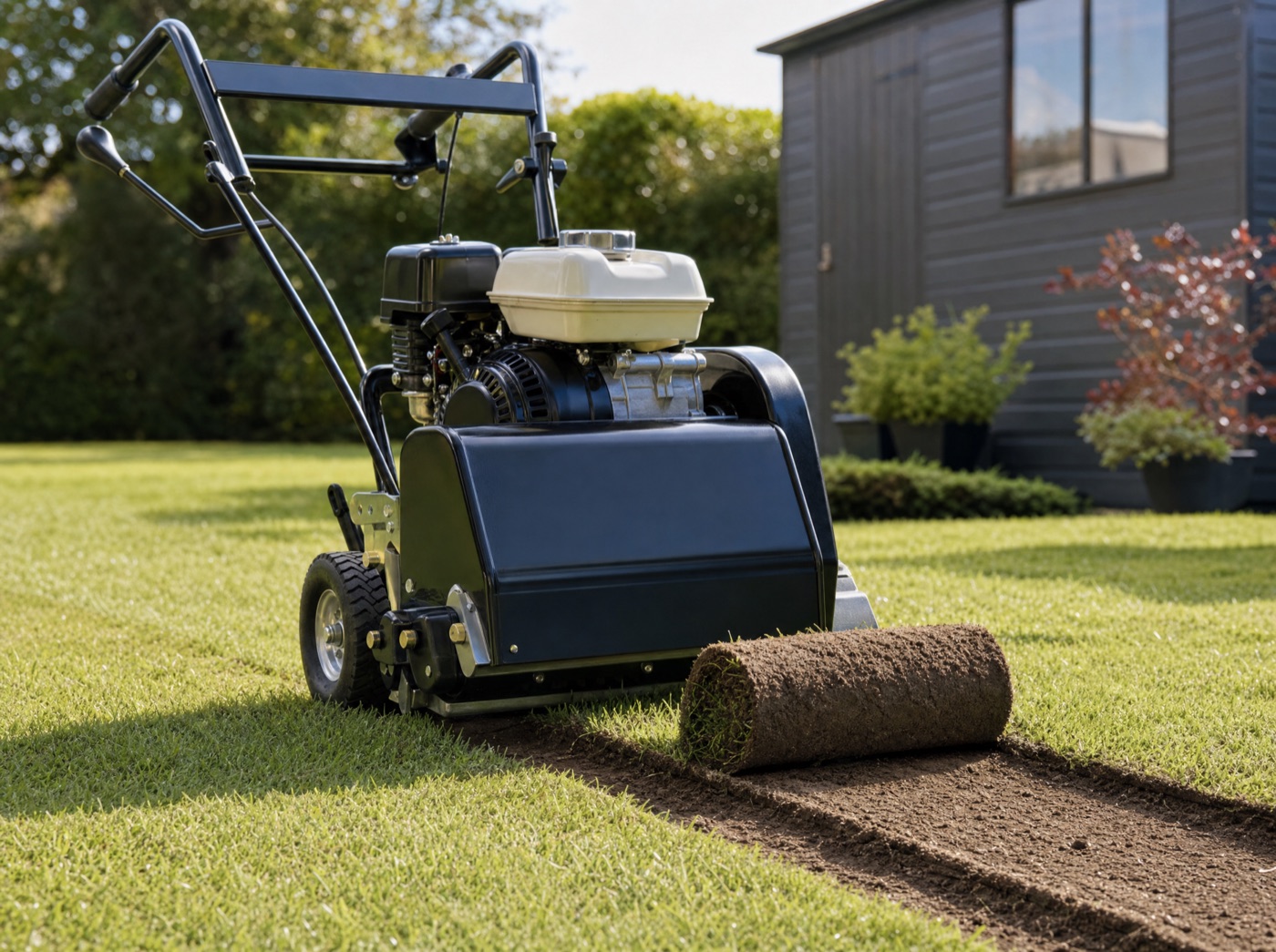 Petrol turf cutter lifting old turf
